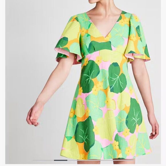 Kate Spade Cucumber Pink and Green Floral Swing Dress | Size 6 - Picture 1 of 12